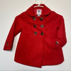 Old Navy Kid’s Peacoat Red 3T Pleated Faux Wool